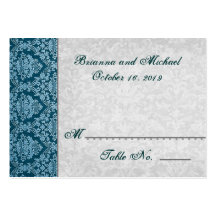 Teal Blue Silver Table Place Card Wedding Party Business Card Template
