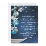 Teal Blue Snowflakes Ornaments Christmas Party invitations