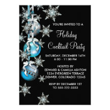 Teal Blue Snowflakes Ornaments Christmas Party Personalized Invite