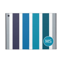 Teal Blue Stripe Monogram Pattern iPad Mini Cover