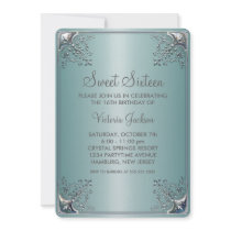Teal Blue Sweet Sixteen Birthday Party Custom Invite
