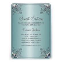 Teal Blue Sweet Sixteen Birthday Party Custom Invite