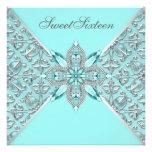 Teal Blue Sweet Sixteen Birthday Party Custom Invite