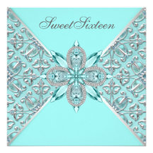 Teal Blue Sweet Sixteen Birthday Party Custom Invite