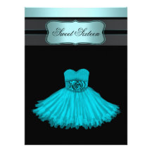 Teal Blue Sweet Sixteen Birthday Party Invitations