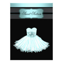 Teal Blue Sweet Sixteen Birthday Party Invite