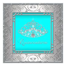 Teal Blue Tiara Quinceanera Personalized Invitation
