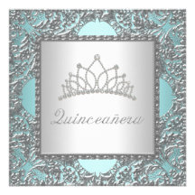 Teal Blue Tiara Teal Blue Quinceanera Custom Announcement