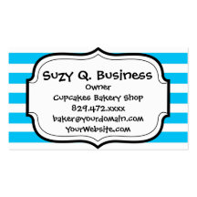Teal Blue Turquoise and White Stripes Pattern Business Cards