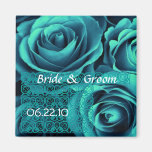 TEAL BLUE Wedding Rose Bouquet with Lace Fridge Magnet