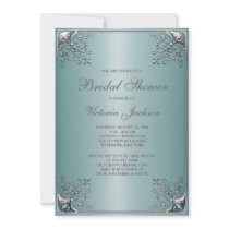 Teal Blue White Wedding Invitations