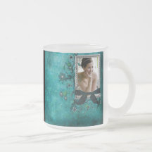 Teal blue with flowers photo template coffee mug