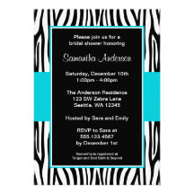 Teal Blue Zebra Bridal Shower Custom Invite