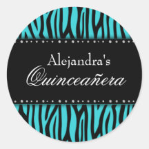 Teal Blue Zebra Diamonds Quinceanera Stickers