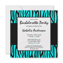 Teal Blue Zebra Modern Bachelorette Party Custom Invitation