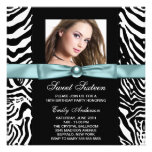 Teal Blue Zebra Photo Sweet Sixteen Birthday Party Personalized Invitations