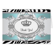 Teal Blue Zebra Princess Thank You Card