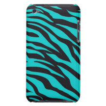 Teal Blue Zebra Stripes Wild Animal Prints Novelty Barely There iPod Case