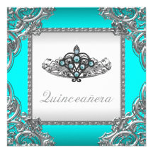 Teal Bluel Quinceanera Personalized Invite