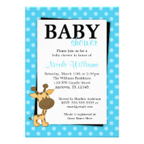 Teal BluePolka Dot Giraffe Baby Shower Invitations invitations