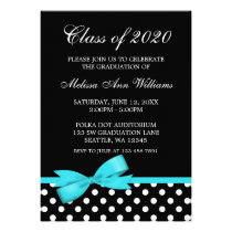 Teal Bow Polka Dots Graduation Announcement invitations