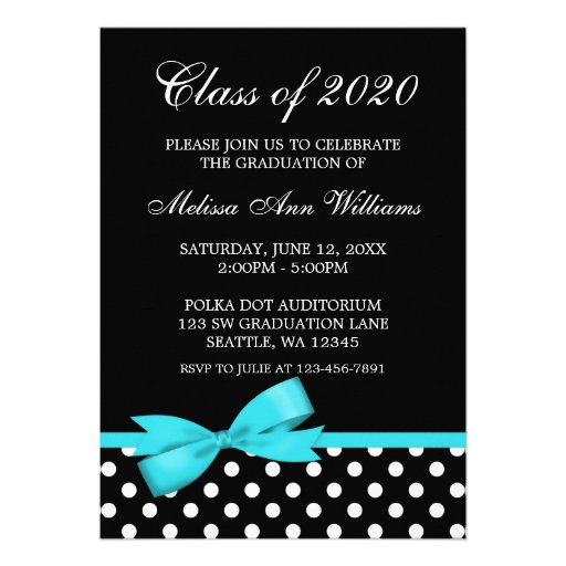 Teal Bow Polka Dots Graduation Announcement