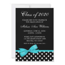 Teal Bow Polka Dots Graduation Announcement