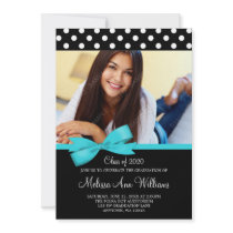 Teal Bow Polka Dots Photo Graduation Announcement