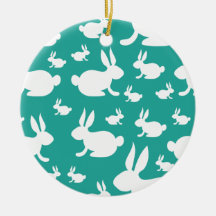 Teal Bunny Pattern Ornament