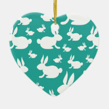 Teal Bunny Rabbit Pattern Christmas Ornaments
