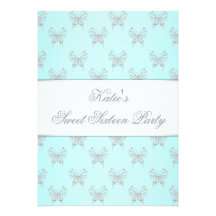 Teal Butterflies Classy Sweet Sixteen Party Custom Invitation