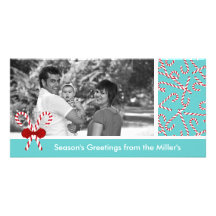 Teal Candy Cane Photo Card