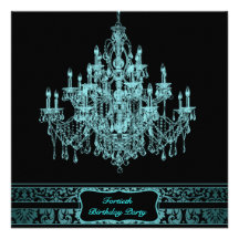 Teal Chandelier Womans 40th Birthday Party Invitations