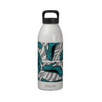 Teal Cheetah High Heel Shoe Print on Zebra water bottles