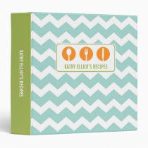 Teal chevron modern utensils personalized recipe binders