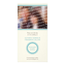 Teal circle wedding save the date announcement photo card template
