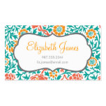Teal Coral & Orange Retro Floral Damask Business Cards