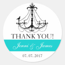Teal Cute Chandelier Wedding Favor Thank You Round Sticker