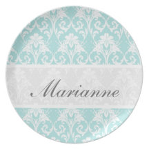 Teal Damask Custom Plate
