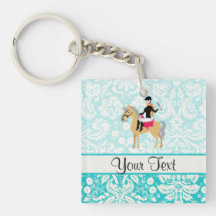 Teal Damask Equestrian Acrylic Key Chains