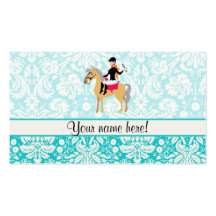 Teal Damask Equestrian Business Cards