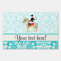 Teal Damask Equestrian Lawn Sign
