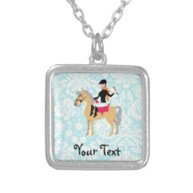 Teal Damask Equestrian Necklace