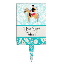 Teal Damask Equestrian Rectangle Cake Pick