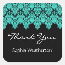 Teal Damask Lace Bridal Shower Thank You Stickers