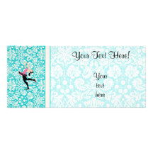 Teal Damask Pattern Ice Skating Custom Rack Cards