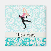 Teal Damask Pattern Ice Skating Fridge Magnets