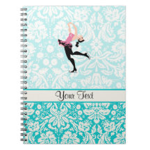 Teal Damask Pattern Ice Skating Spiral Notebook