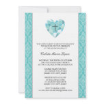Teal Damask Quinceanera Invitations