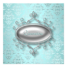 Teal Damask Quinceanera Personalized Invite